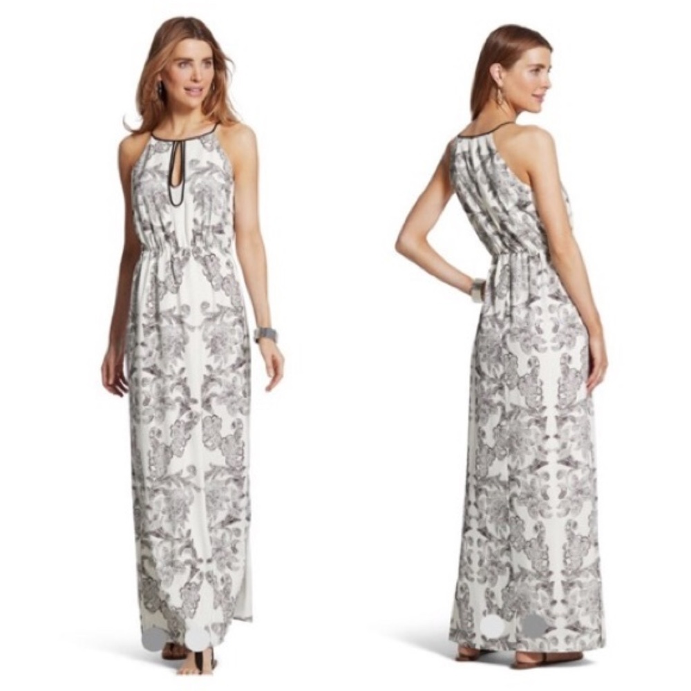 Chico’s Paisley Scroll Black and White Maxi Dress sz 1 or US sz 10 NWT
